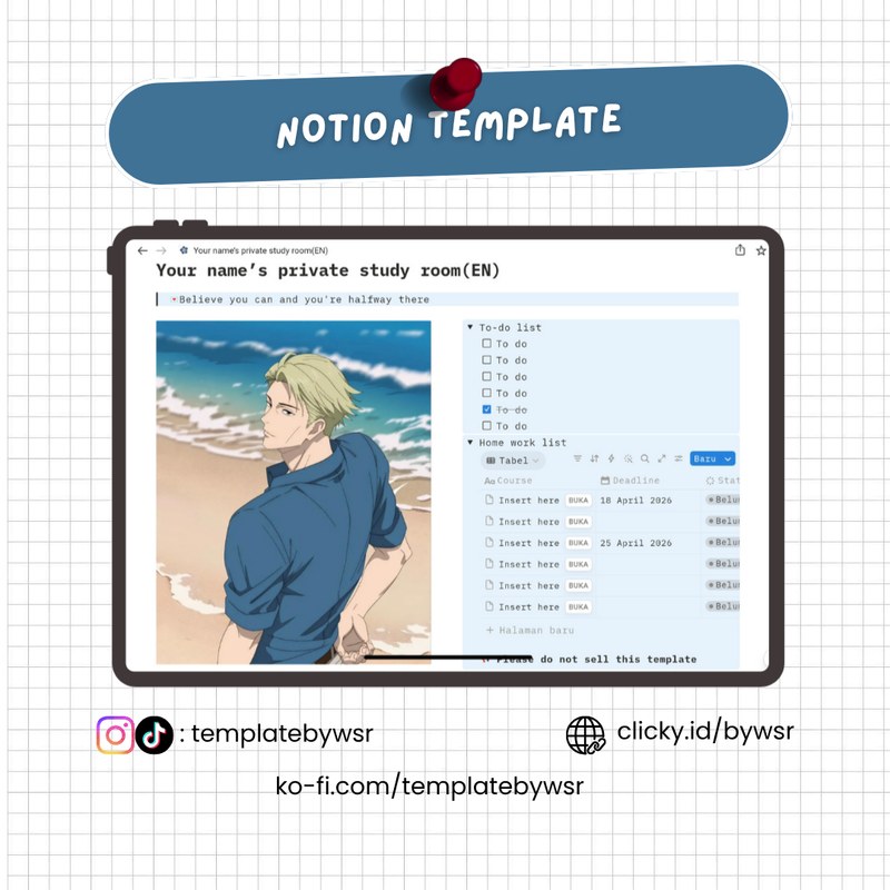 Highlight image for [FREE] Notion template: Your name's private study room (Nanami theme)