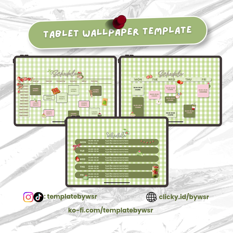 Highlight image for [SALE] Tablet wallpaper template: Schedule matcha strawberry- bundle 3in1