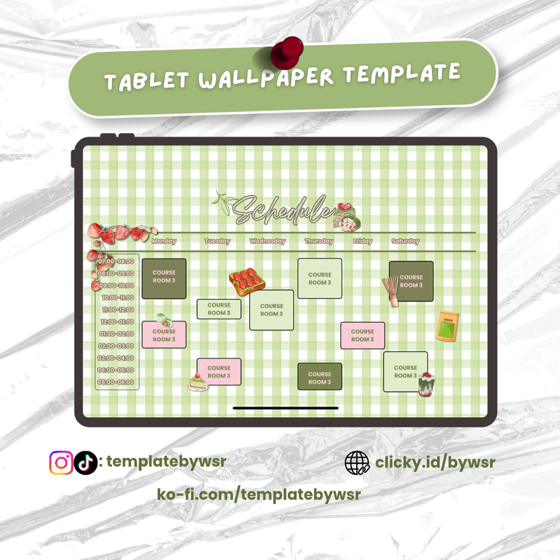 Highlight image for [SALE] Tablet wallpaper template: Schedule matcha strawberry- bundle 3in1