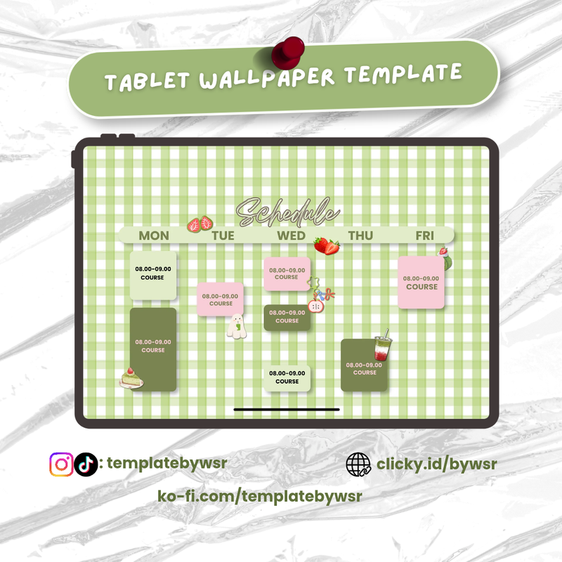 Highlight image for [SALE] Tablet wallpaper template: Schedule matcha strawberry- bundle 3in1