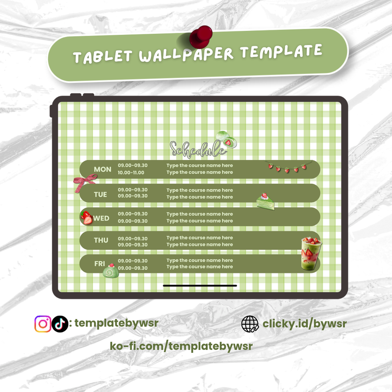 Highlight image for [SALE] Tablet wallpaper template: Schedule matcha strawberry- bundle 3in1
