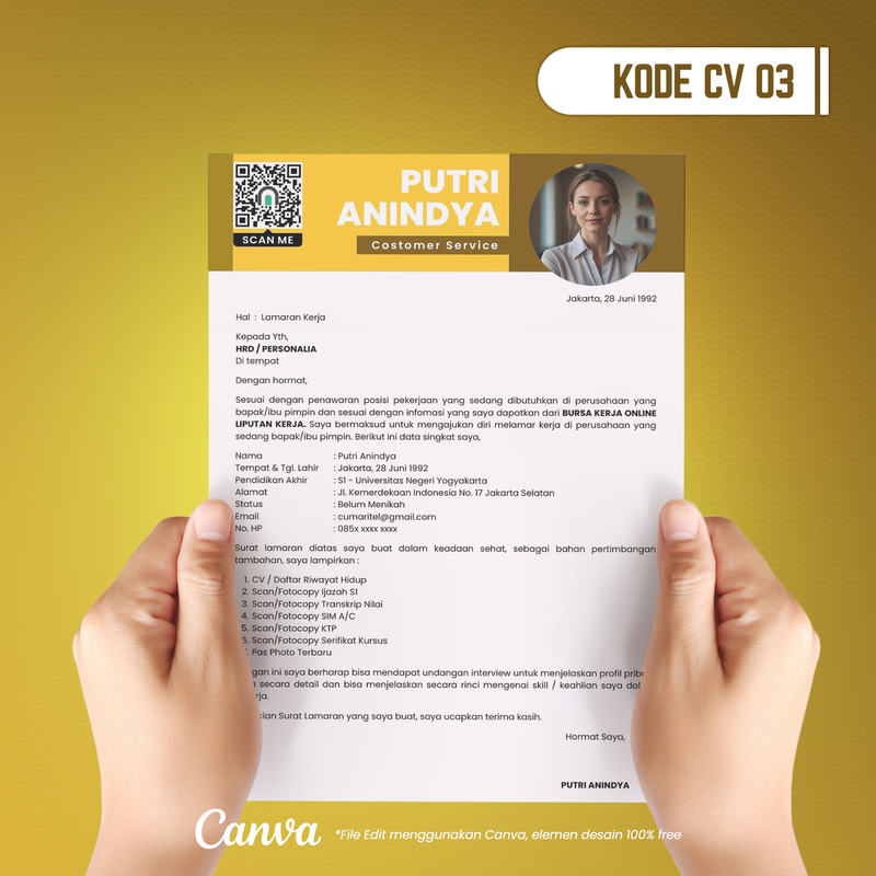 Highlight image for Template CV dan Surat Lamaran Kode 03