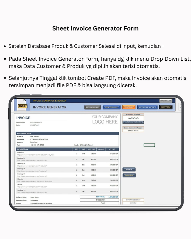 Highlight image for Automatic Invoice Generator & Tracker - Excel Template