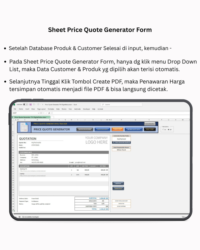 Highlight image for Automatic Price Quote Generator & Tracker - Excel Template