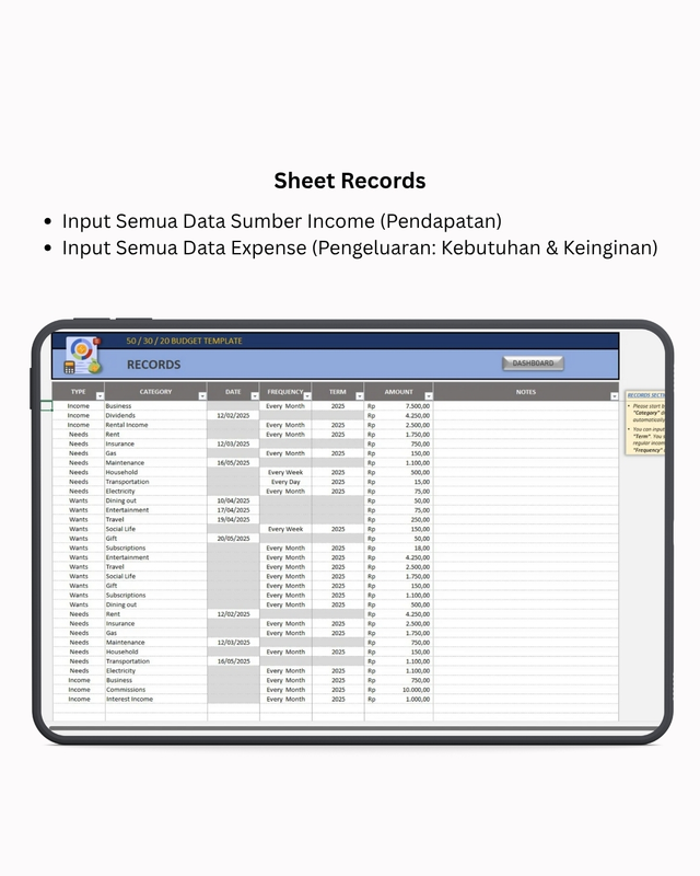 Highlight image for 50 / 30 / 20  - Excel Template