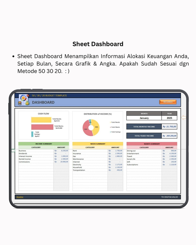 Highlight image for 50 / 30 / 20  - Excel Template