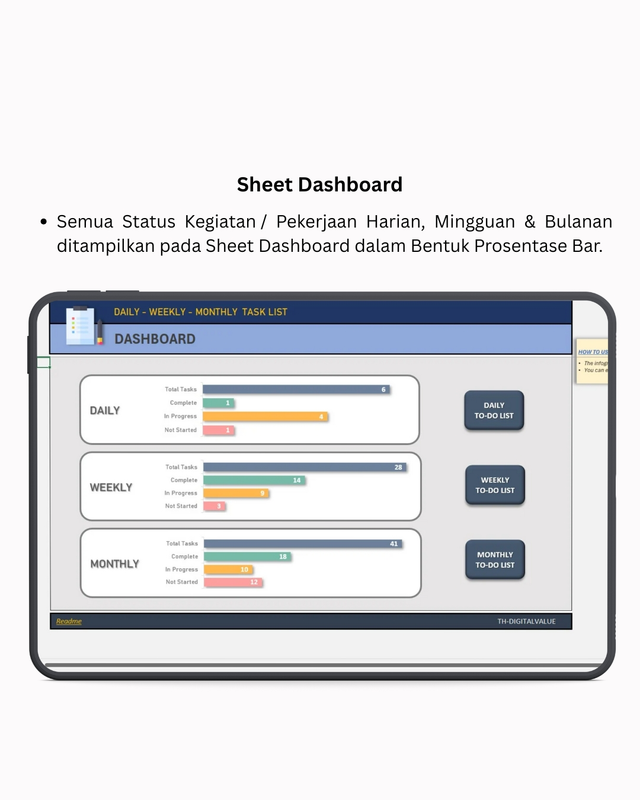 Highlight image 5 for (To-Do List)  Daily - Weekly - Monthly : Task List  -  Excel Template