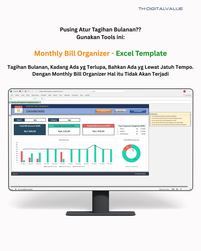 Highlight image for Monthly Bills Organizer - Excel Template