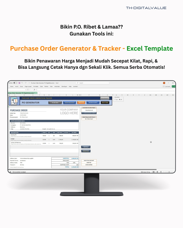 Highlight image for Automatic Purchase Order Generator & Tracker - Excel Template