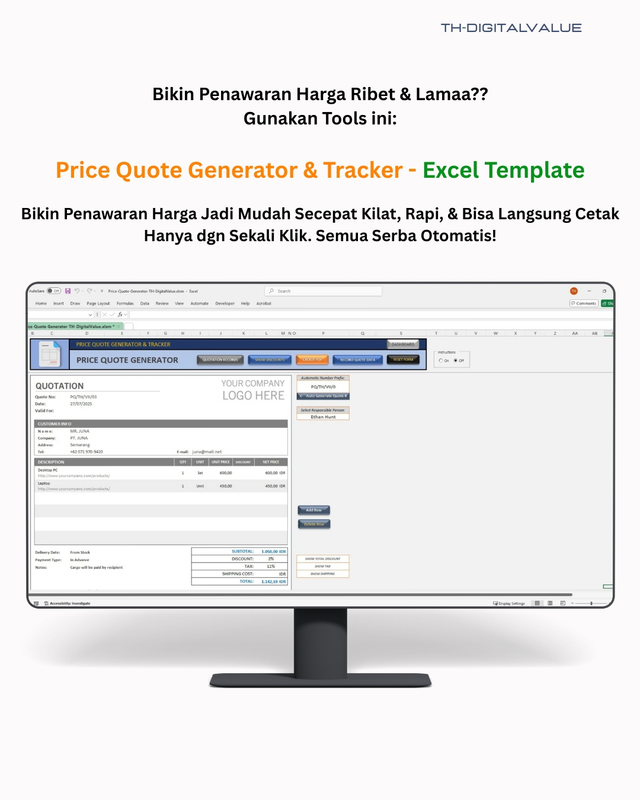 Highlight image for Automatic Price Quote Generator & Tracker - Excel Template
