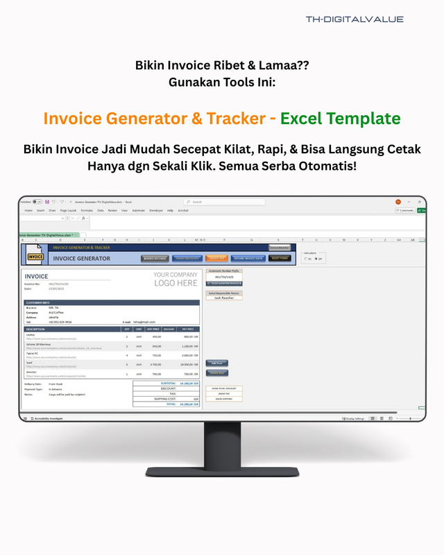 Highlight image for Automatic Invoice Generator & Tracker - Excel Template