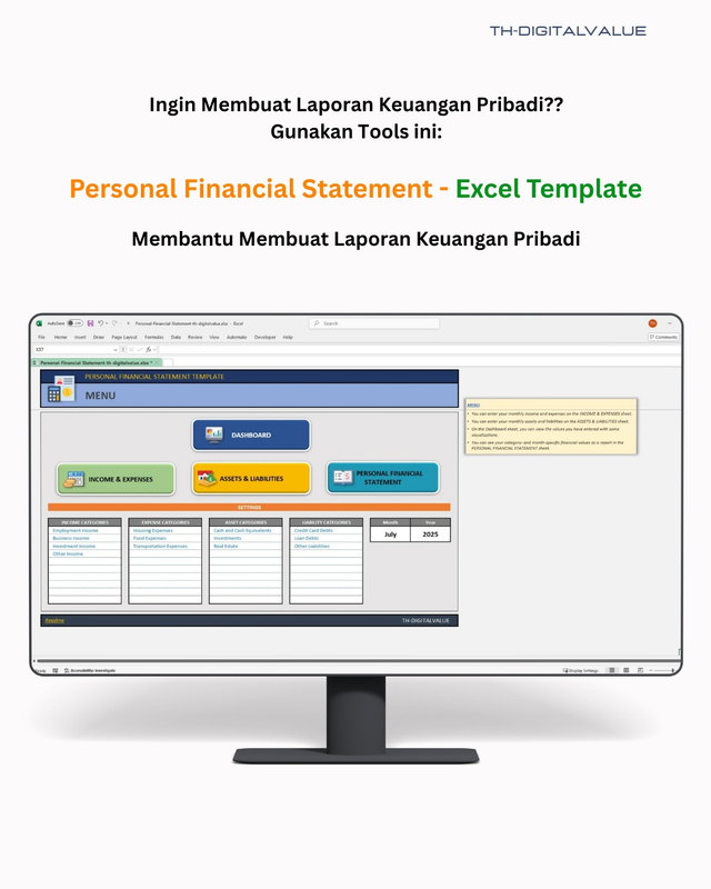 Highlight image 1 for Personal Financial Statement - Excel Template
