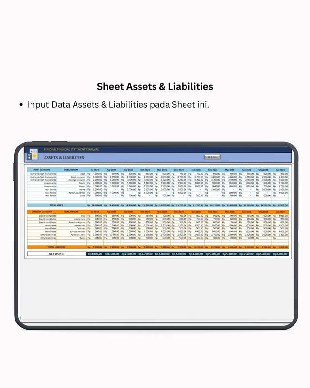 Highlight image 4 for Personal Financial Statement - Excel Template