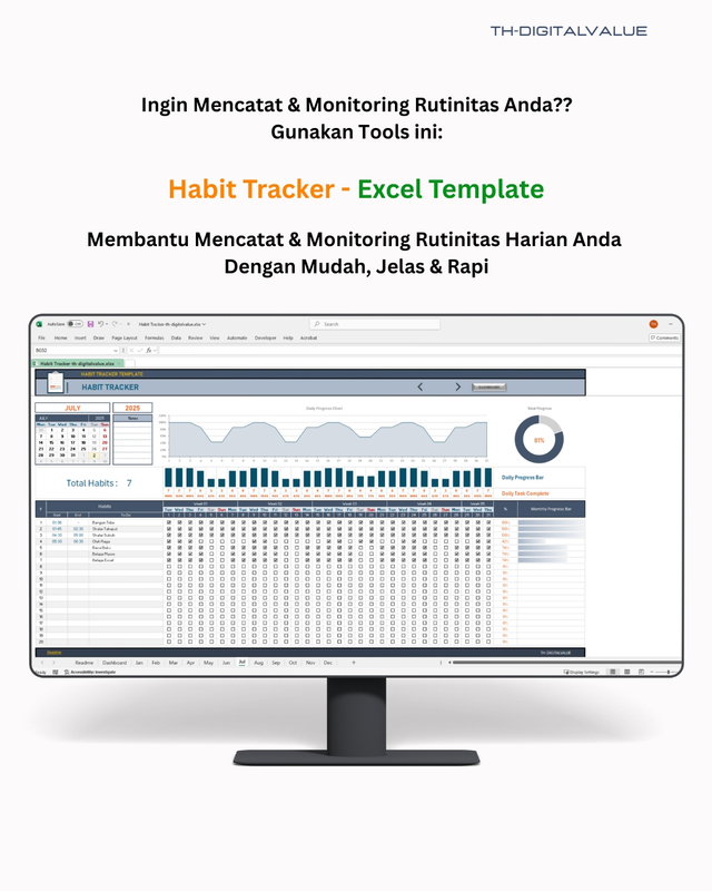 Highlight image 1 for Habit Tracker  -  Excel Template