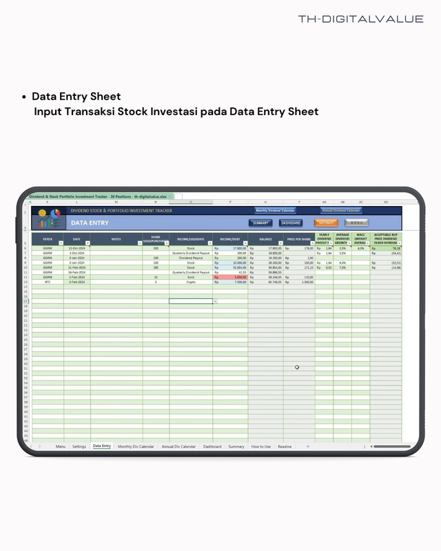 Highlight image 3 for Dividend Stock & Portfolio Investment Tracker - Excel Template
