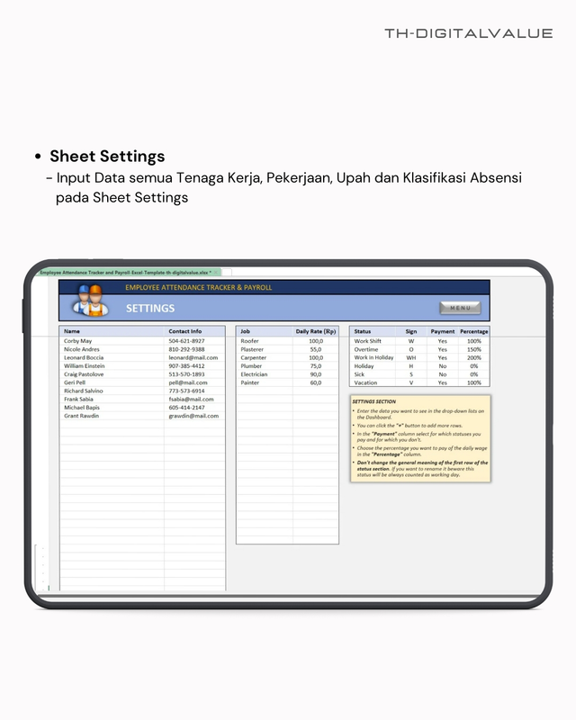 Employee Attendance Tracker & Payroll - Excel Template | Clicky