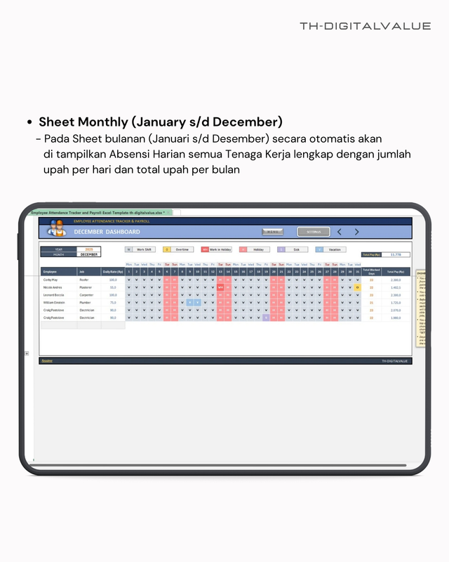 Employee Attendance Tracker & Payroll - Excel Template | Clicky
