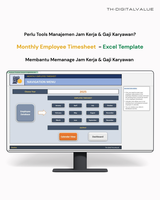Highlight image 1 for Monthly Employee Timesheet  -  Excel Template