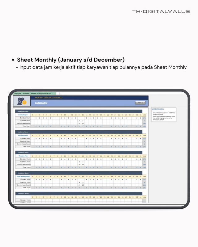 Highlight image 3 for Monthly Employee Timesheet  -  Excel Template