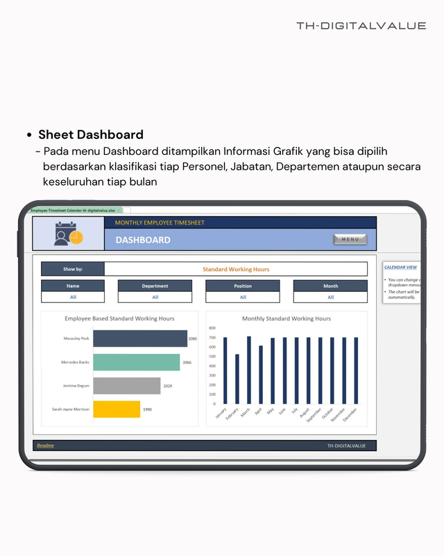 Highlight image 5 for Monthly Employee Timesheet  -  Excel Template
