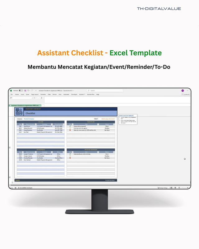 Highlight image 1 for Assistant Checklist  -  Excel Template