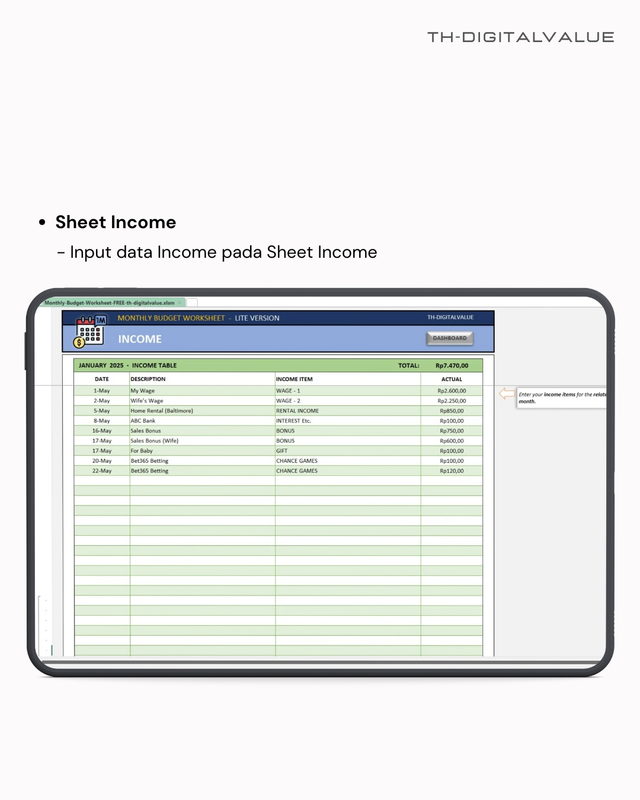Highlight image 2 for Monthly Budget  -  Excel Template