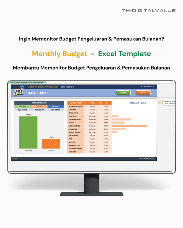 Highlight image for Monthly Budget - Excel Template