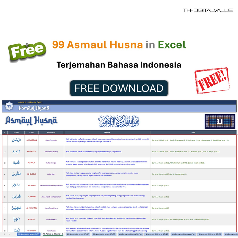 Highlight image 1 for [FREE]  99 Asmaul Husna in Excel - Free