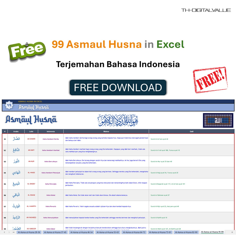 Highlight image 3 for [FREE]  99 Asmaul Husna in Excel - Free