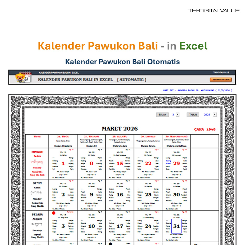 Highlight image for Kalender Pawukon Bali in Excel