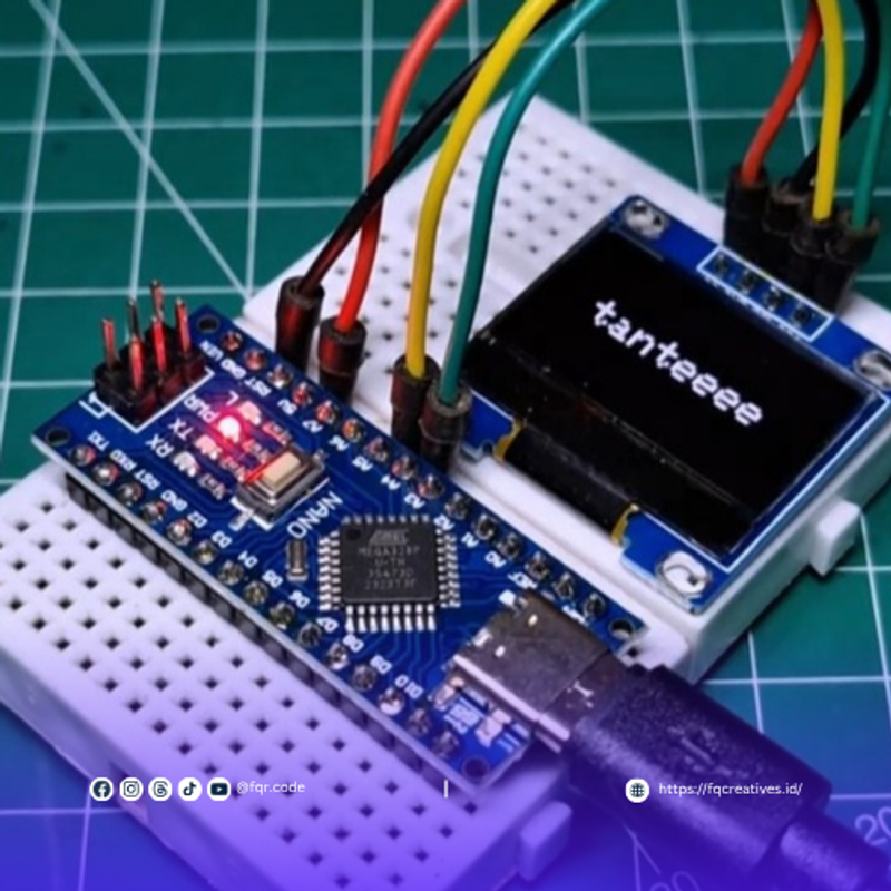 Highlight image for Arduino Musik Display menampilkan lirik lagu "Sudah Terbiasa Terjadi Tante" di layar OLED 128x64 I2C.