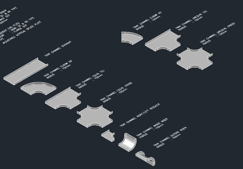 Highlight image for 2D & 3D CAD Dynamic Block Cable Tray - Ladder, 2D Perforated, 3D Channel