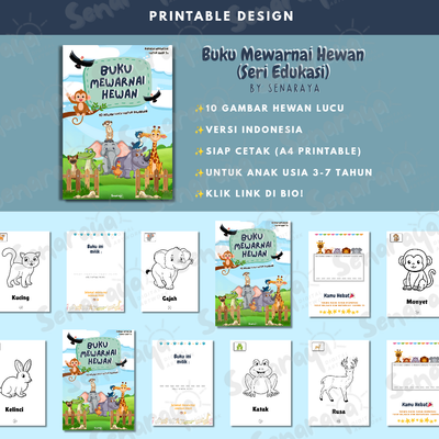 image for Buku Mewarnai Hewan Lucu Ver Indonesia - Printable A4 button