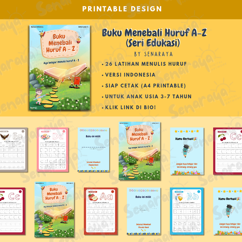 Highlight image 1 for Buku Latihan Menulis Huruf A-Z Ver Indonesia - Printable A4