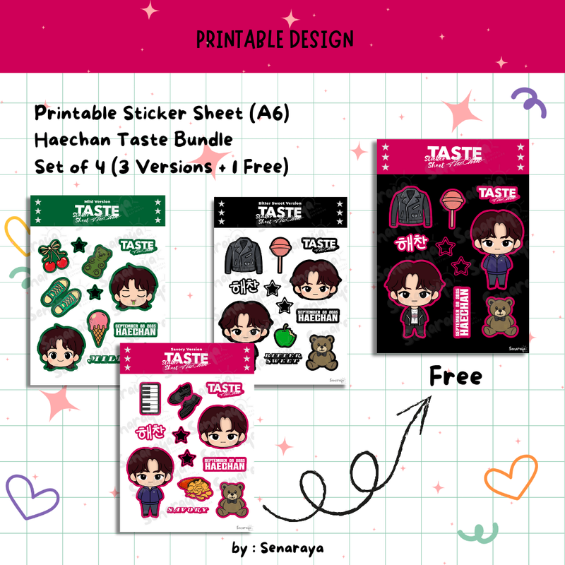 Highlight image 1 for Taste – The 1st Album by Haechan (Bundle Set) | Printable Sticker Sheet (A6)