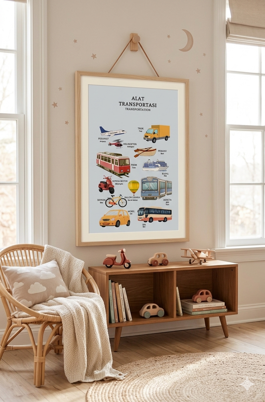 POSTER Edukasi Alat Transportasi Bilingual Indonesia-Inggris | Media Ajar PAUD TK