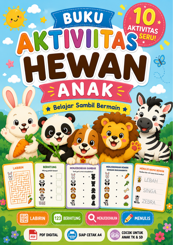 Highlight image for Buku Aktivitas Hewan Anak โ Belajar Sambil Bermain (10 Aktivitas Seru)