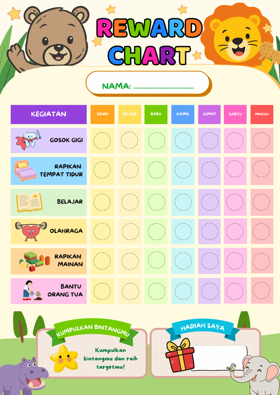 Highlight image for Reward Chart Printable โ Animal Theme
