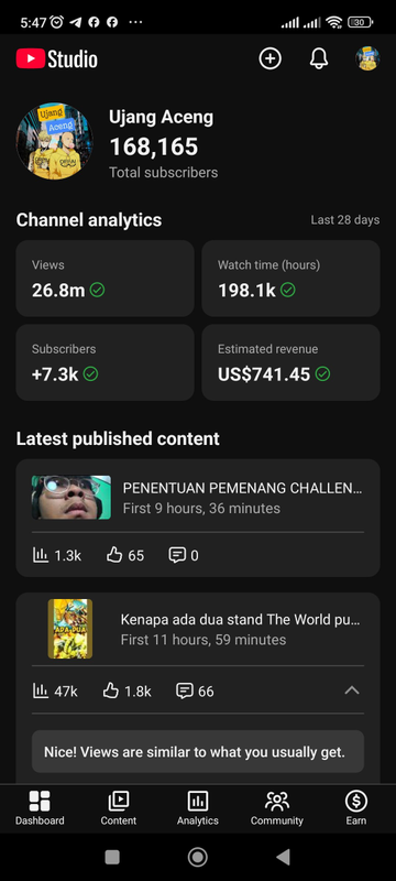 Image 0 for Laporan Resmi dari YouTube Studio.