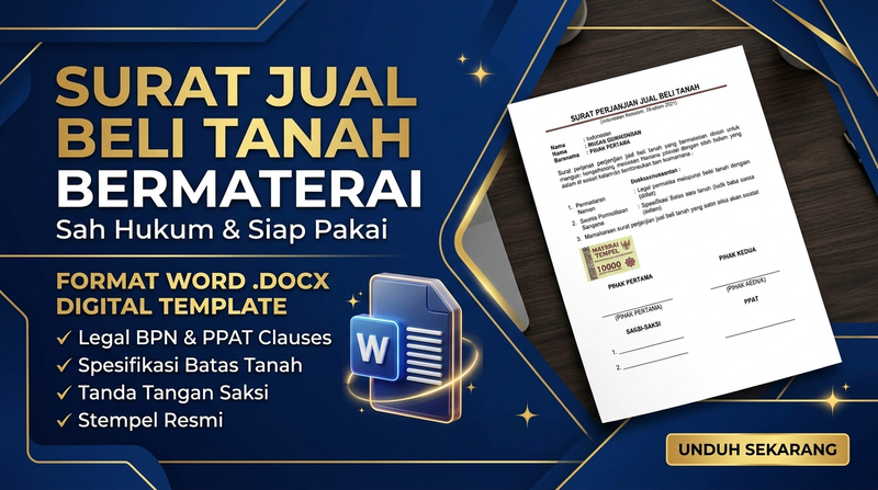 Highlight image for Surat Perjanjian Jual Beli Tanah Bermaterai Sah Hukum (.DOCX)